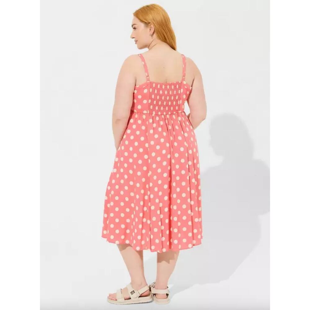 Torrid Midi Challis Sweetheart Dress Pink Polka Dot Size 1 - Picture 3 of 11